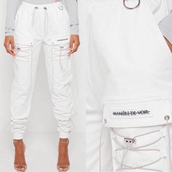 Maniere De Voir Cargo Pants With Bungee Cord White - Picture 1 of 11